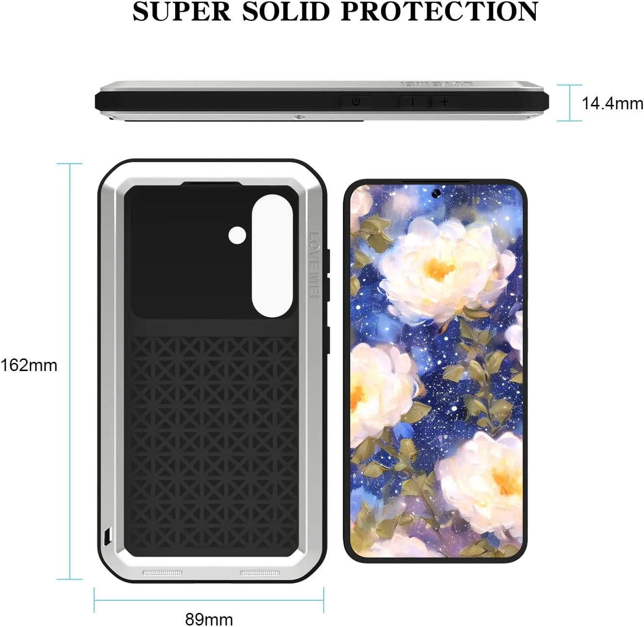 LOVE MEI Military Rugged Case for Samsung Galaxy S25, with Tempered Glass Screen Protector, Shockproof Dustproof Scratch Proof Hybrid Metal and Silicone Gel Heavy Duty Full Body Cover Silver