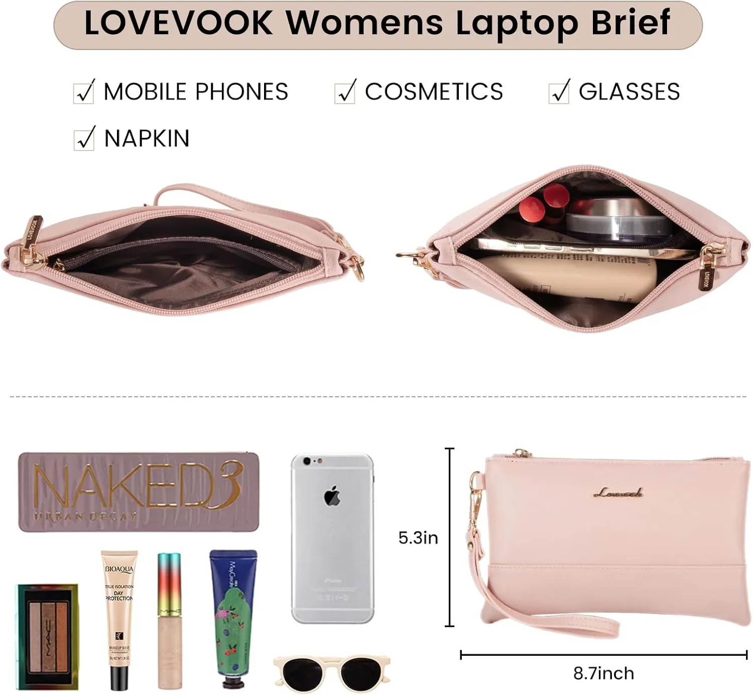 LOVEVOOK Laptop Tote for Women 15.6 Inch Professional Leather Computer Briefcase Waterproof Handbag Large Capacity Business Teacher Office Shoulder Bag Crossbody Purse, Pink
