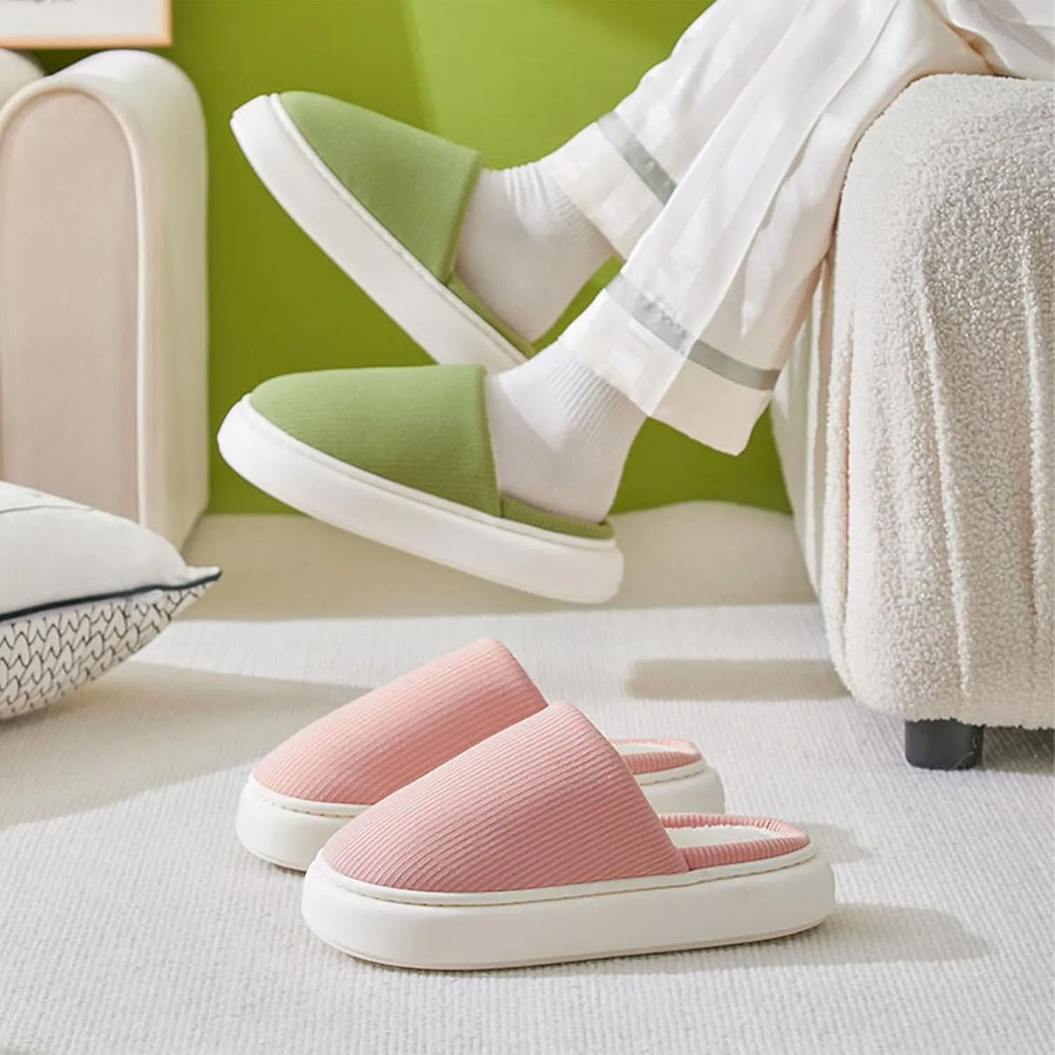 LQX Fuzzy House Slippers for Woman Men, Non-Slip Platform Slippers, Outdoor Indoor Warm Plush Bedroom Slippers Shoes