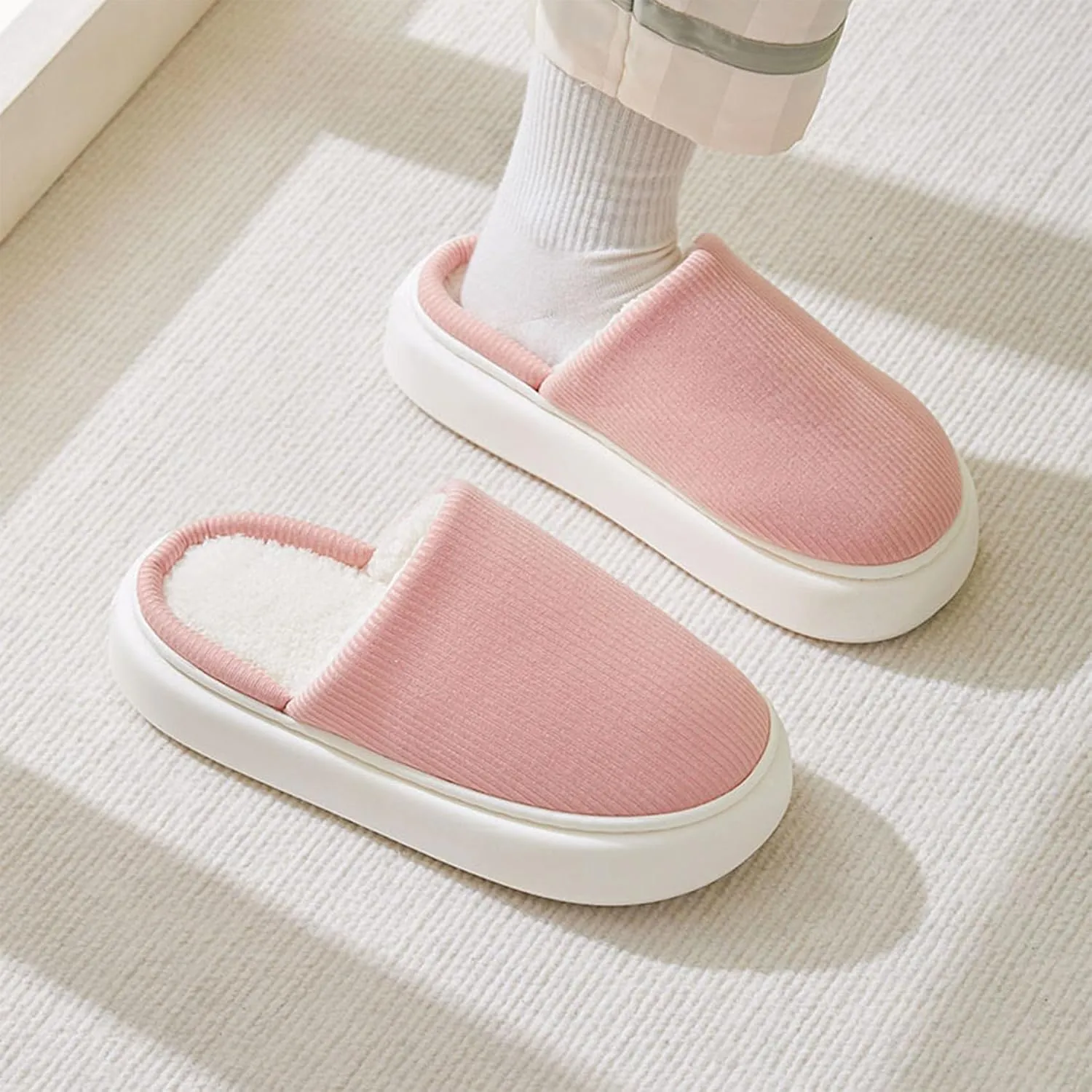 LQX Fuzzy House Slippers for Woman Men, Non-Slip Platform Slippers, Outdoor Indoor Warm Plush Bedroom Slippers Shoes