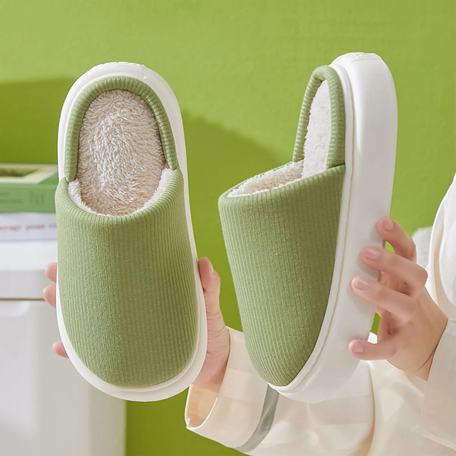 LQX Fuzzy House Slippers for Woman Men, Non-Slip Platform Slippers, Outdoor Indoor Warm Plush Bedroom Slippers Shoes