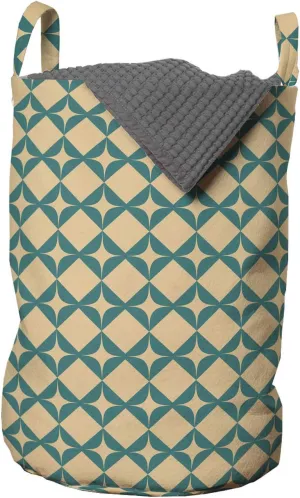 Lunarable Abstract Laundry Bag, Symmetrical Illustration of Round and Regular Squares in Retro Style, Hamper Basket with Handles Drawstring Closure for Laundromats, 13" x 19", Pastel Brown and Teal