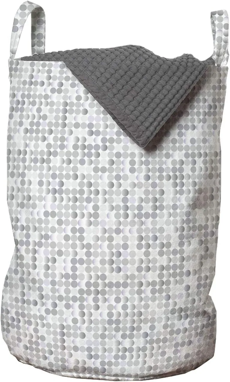 Lunarable Grey Abstract Laundry Bag, Symmetrical Small Circles Retro Halftone Effect Style Pattern, Hamper Basket with Handles Drawstring Closure for Laundromats, 13" x 19", Purple Grey White