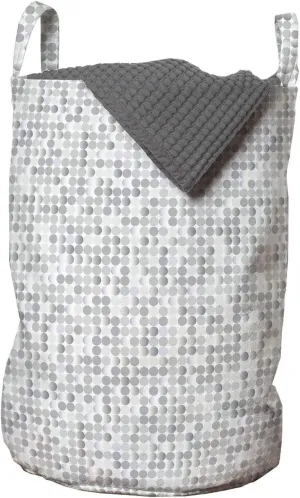 Lunarable Grey Abstract Laundry Bag, Symmetrical Small Circles Retro Halftone Effect Style Pattern, Hamper Basket with Handles Drawstring Closure for Laundromats, 13" x 19", Purple Grey White