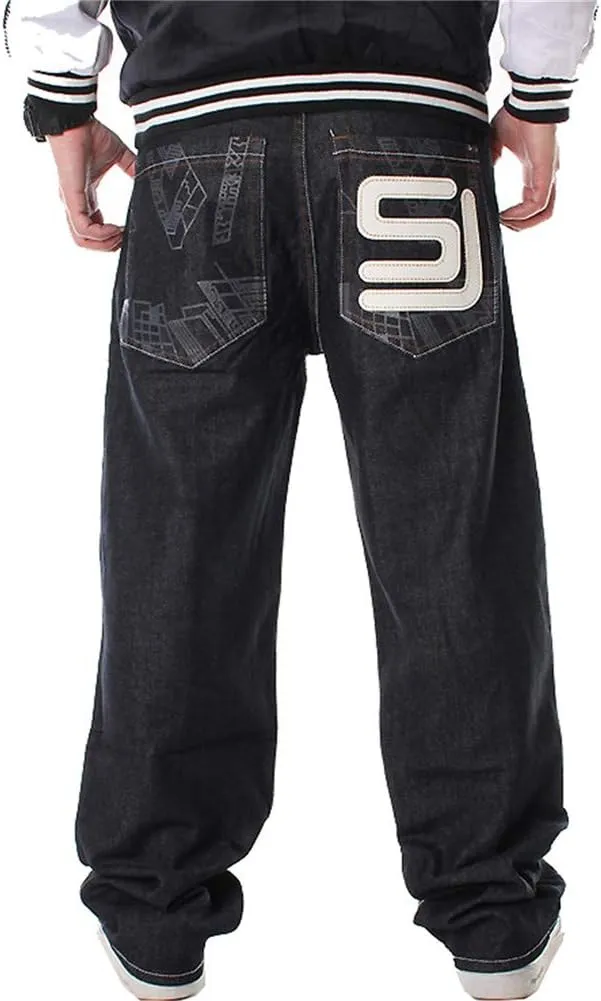 LUOBANIU Men's Black Baggy Jeans Hip Hop Loose fit 90s Vintage Cargo Denim Pants Fashion Dance Skater Skateboard Pants