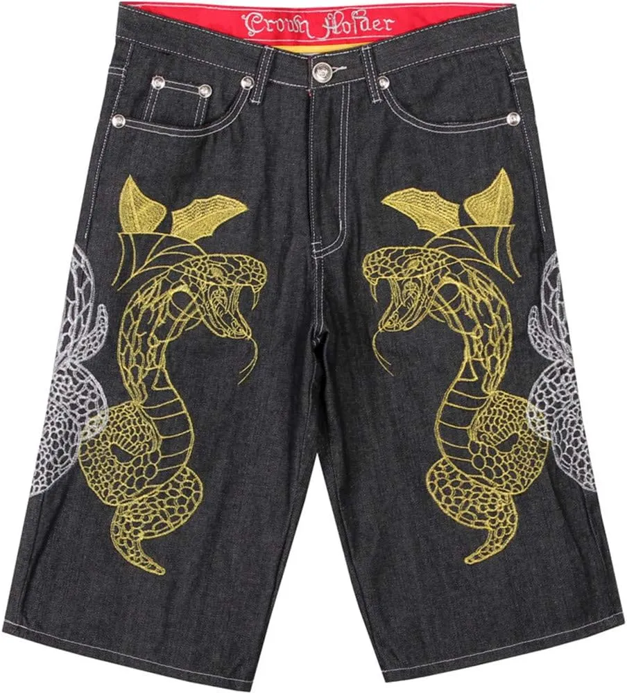 LUOBANIU Men's Denim Casual Baggy Jean Classic Loose Fit Summer Vintage 90S Skateboard Jogging Dance Shorts
