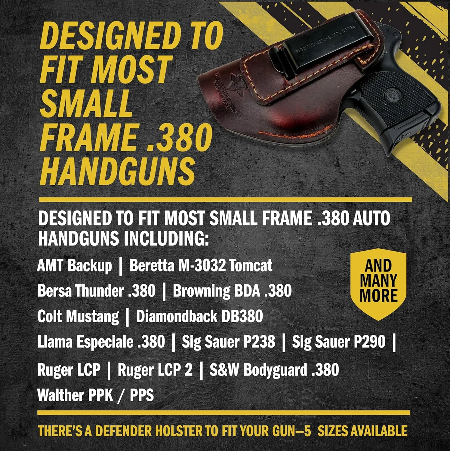 Made in USA - .380 Leather Holster | Fits Ruger LCP / LCP2, Sig P238, Walther PPK, S&W Bodyguard .380 | The Defender Leather IWB Holsters | Concealed Carry IWB Holster
