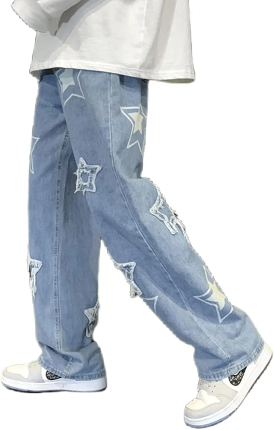 MAEHARRT Y2K Baggy Jeans for Men Star Graphic Hip Hop Pants Loose Fit Denim Pants Casual Streetwear