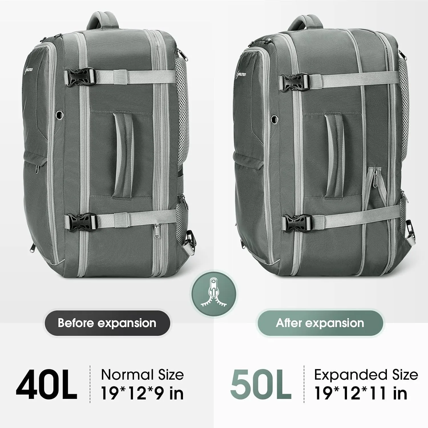 Maelstrom 40-50L Laptop Backpack, Grey, Unisex, 17.3 Inch TSA Flight Approved, Expandable Large Capacity, Waterproof and Durable, Ergonomic Design, Adjustable Strap