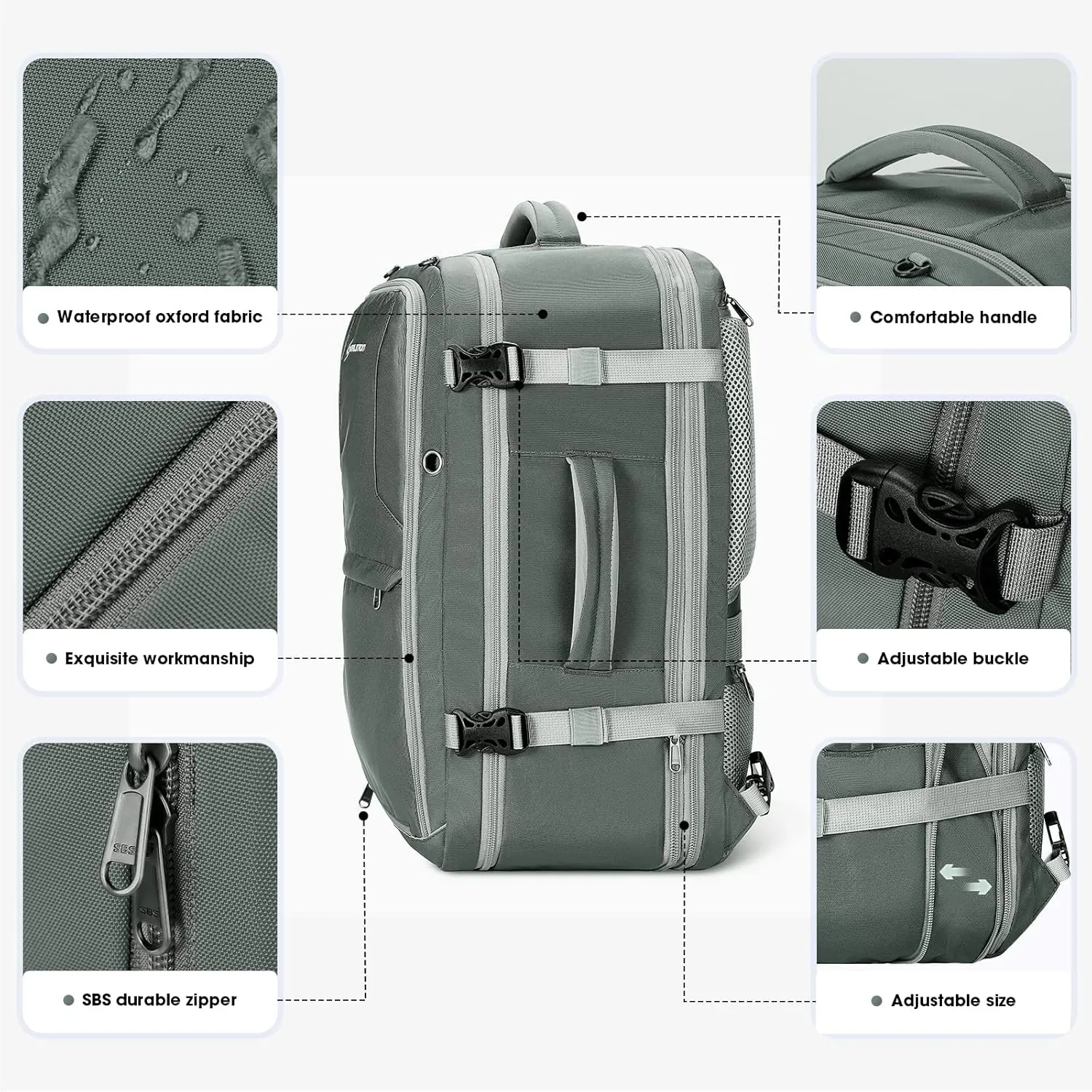 Maelstrom 40-50L Laptop Backpack, Grey, Unisex, 17.3 Inch TSA Flight Approved, Expandable Large Capacity, Waterproof and Durable, Ergonomic Design, Adjustable Strap
