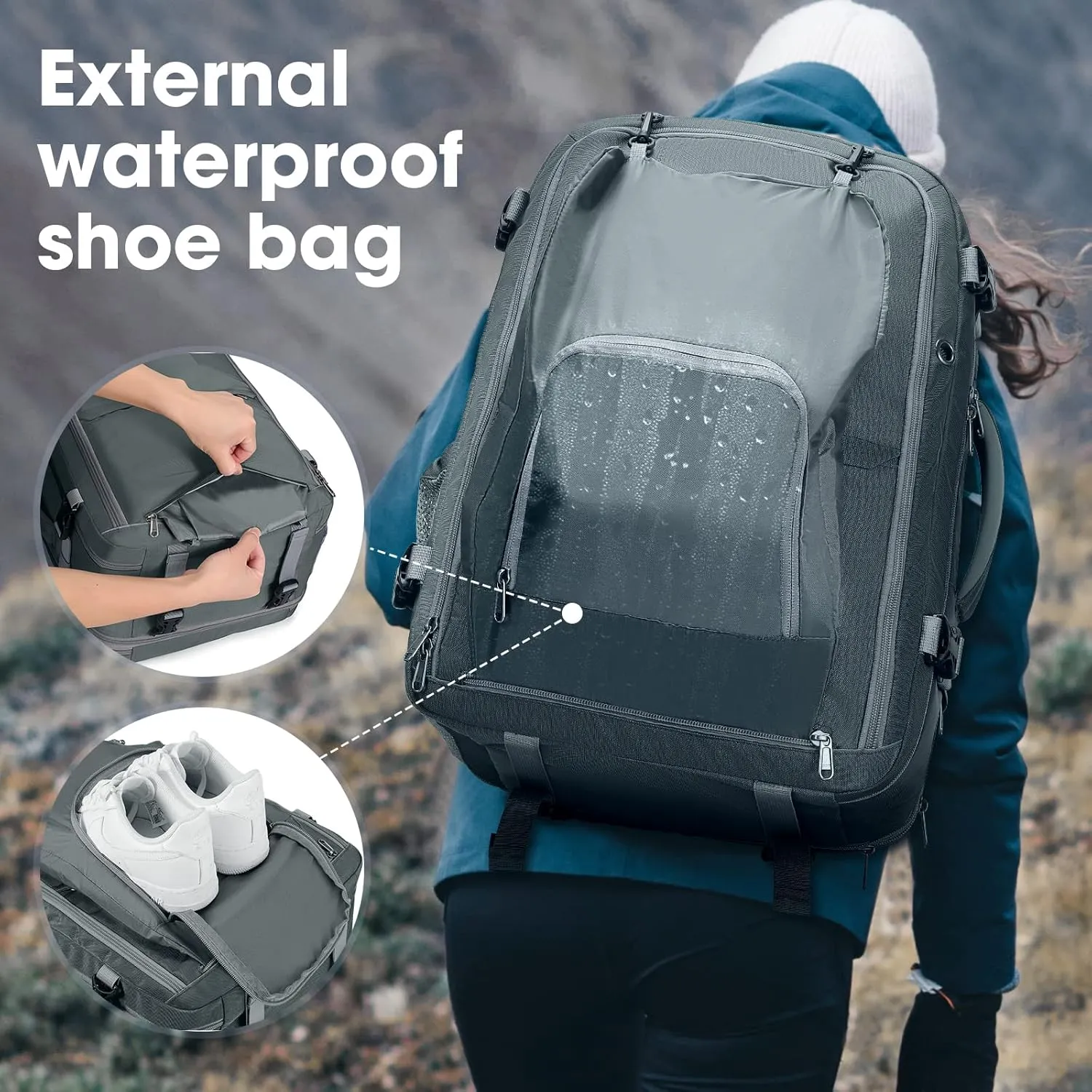 Maelstrom 40-50L Laptop Backpack, Grey, Unisex, 17.3 Inch TSA Flight Approved, Expandable Large Capacity, Waterproof and Durable, Ergonomic Design, Adjustable Strap
