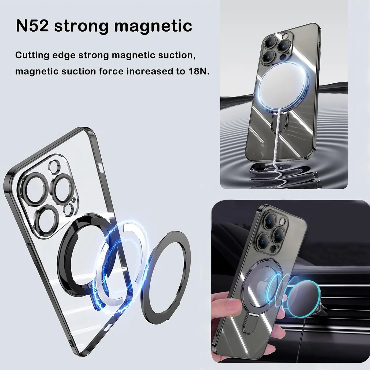Magnetic Case for iPhone 16 Pro Max Case Invisible Stand [Military Drop Protection][Compatible with MagSafe] Full Camera Protection Soft TPU for iPhone 16 ProMax 6.9 Inches-Pink