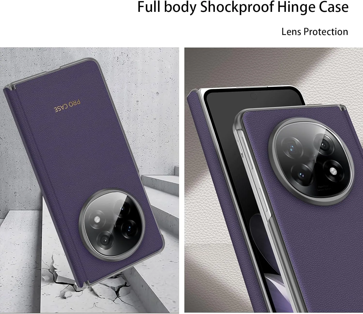 Magnetic Hinge Case Compatible with Oppo Find N5,with Magnetic Ring Leather Full Body Protection Protective Case Cover for Find N5 (Purple)