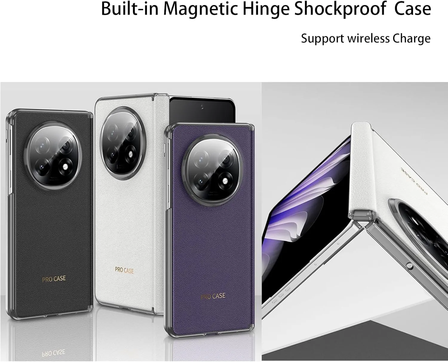 Magnetic Hinge Case Compatible with Oppo Find N5,with Magnetic Ring Leather Full Body Protection Protective Case Cover for Find N5 (Purple)