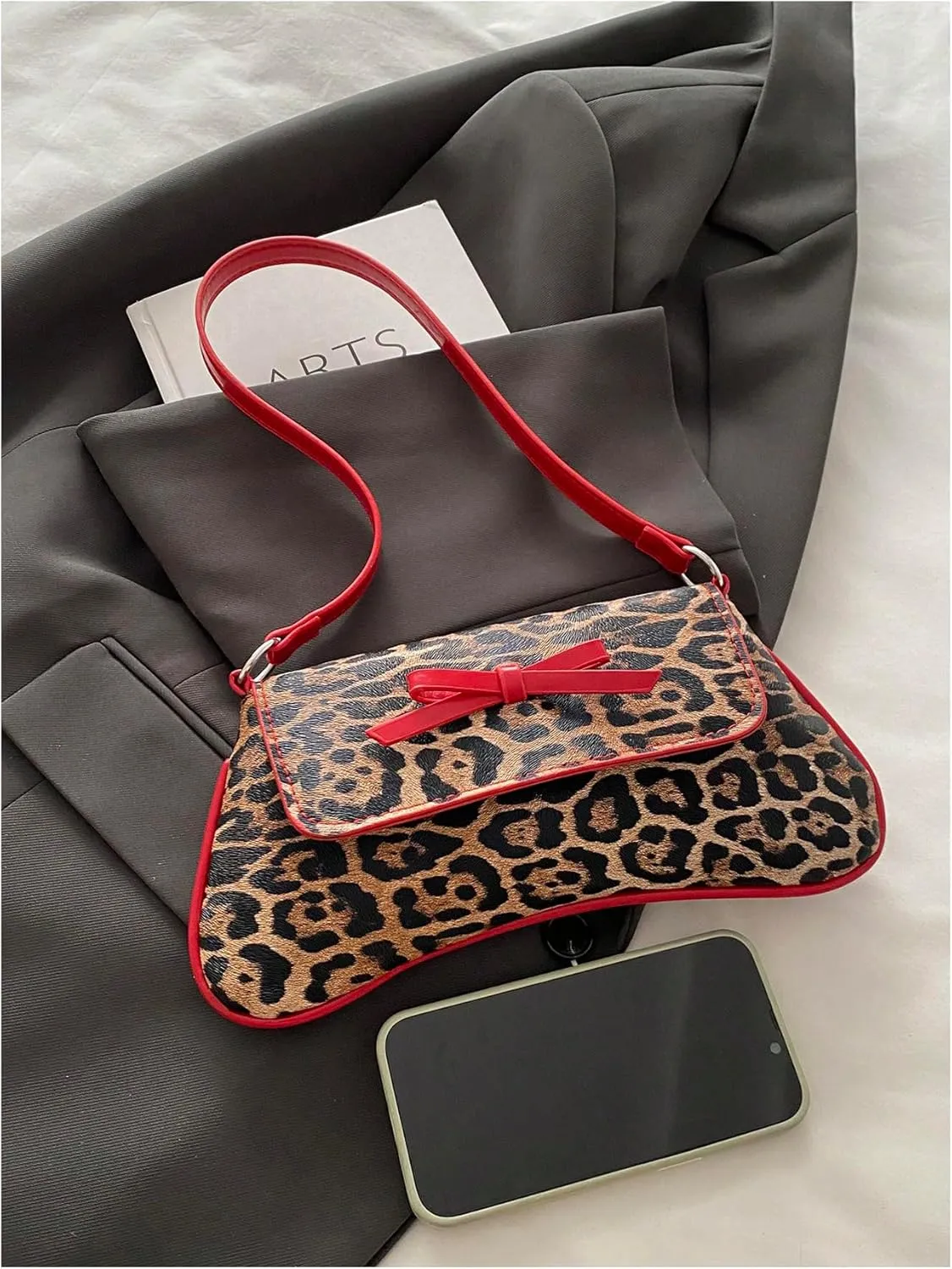 MakeMeChic Women's Cheetah Print Purse Faux Leather Leopard Bow Y2K Flap Shoulder Bag