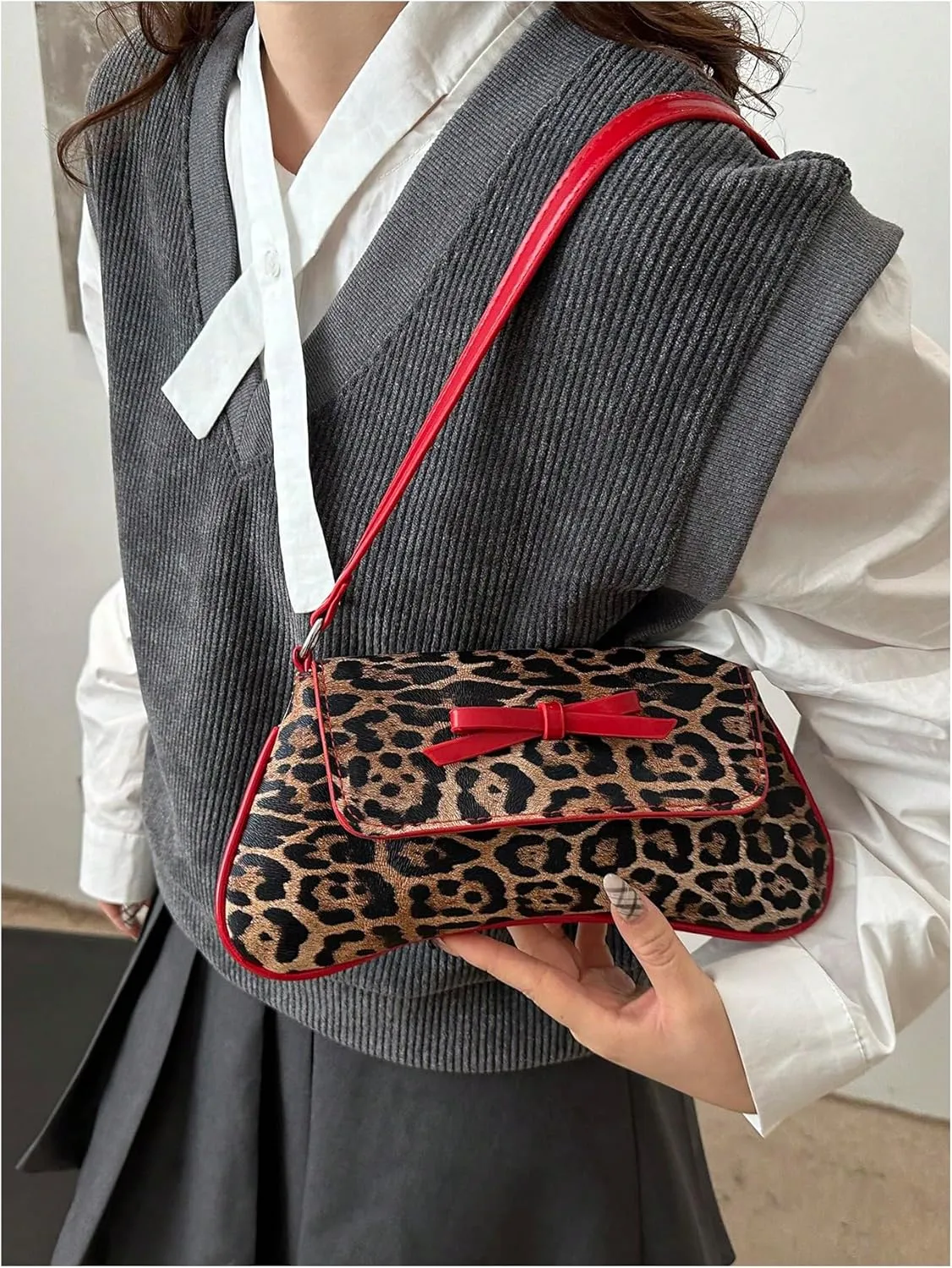 MakeMeChic Women's Cheetah Print Purse Faux Leather Leopard Bow Y2K Flap Shoulder Bag