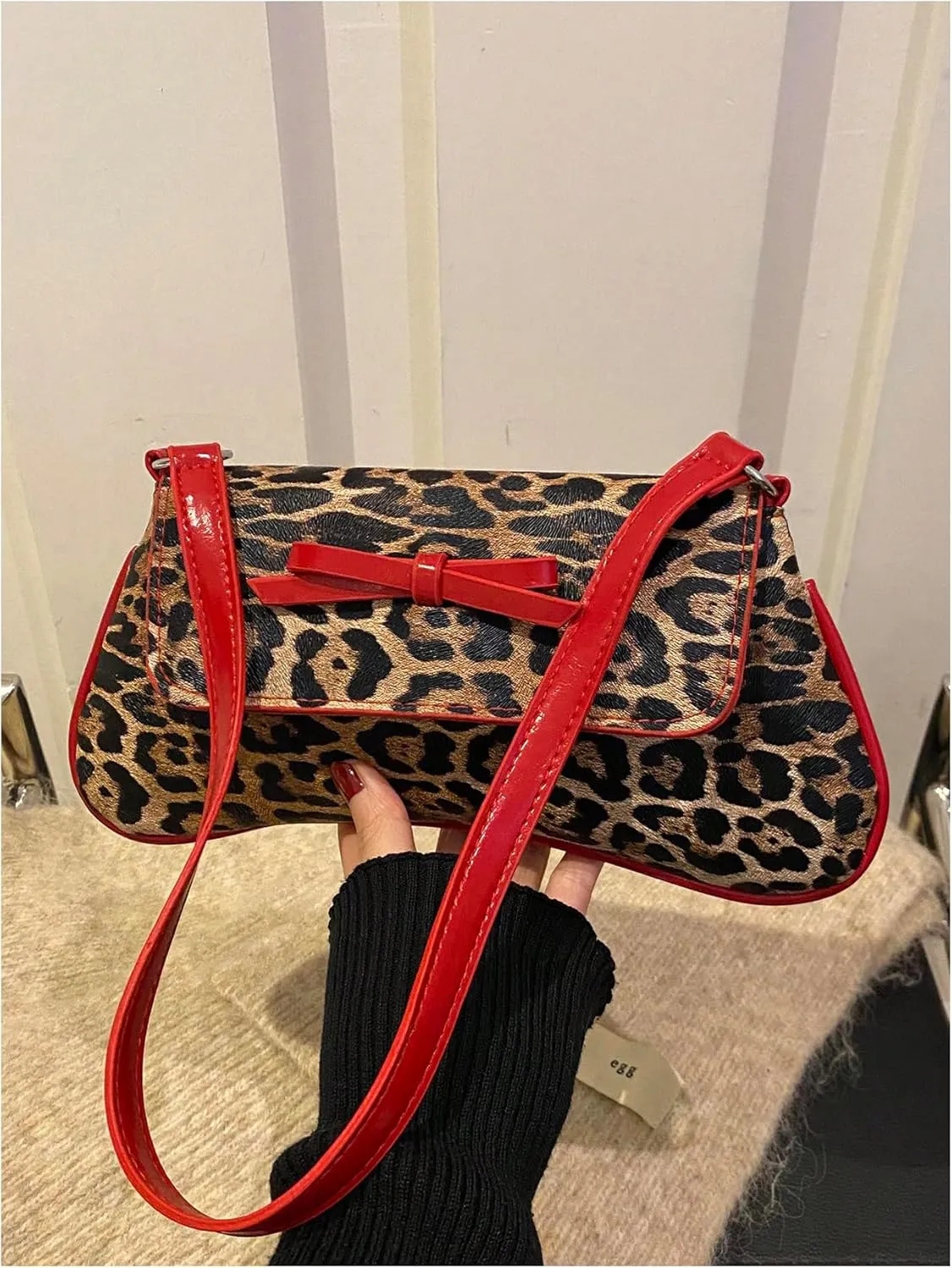 MakeMeChic Women's Cheetah Print Purse Faux Leather Leopard Bow Y2K Flap Shoulder Bag