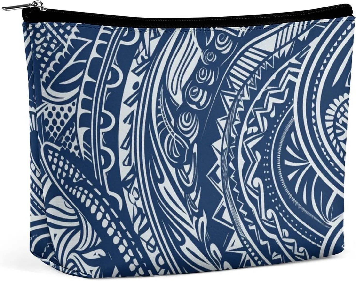 Makeup Bag Blue Polynesian Maori Tribal Pattern Printed Small Travel Cosmetic Bag for Women Water-Resistant Portable Cosmetic Pouch Toiletry Bag