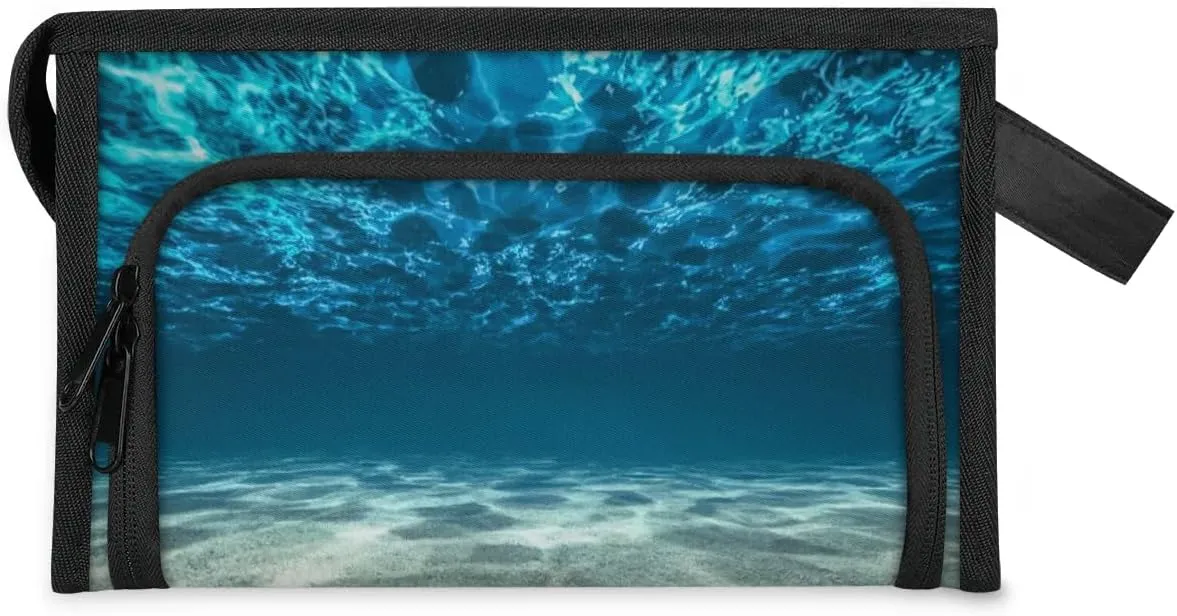 Makeup Bag for Women Ocean Blue Seabed Cosmetic Bags Travel Toiletry Bag with Compartments and Handle Waterproof Portable Make Up Case Zipper Pouch Cosmetic Organizer for Travel Accessories