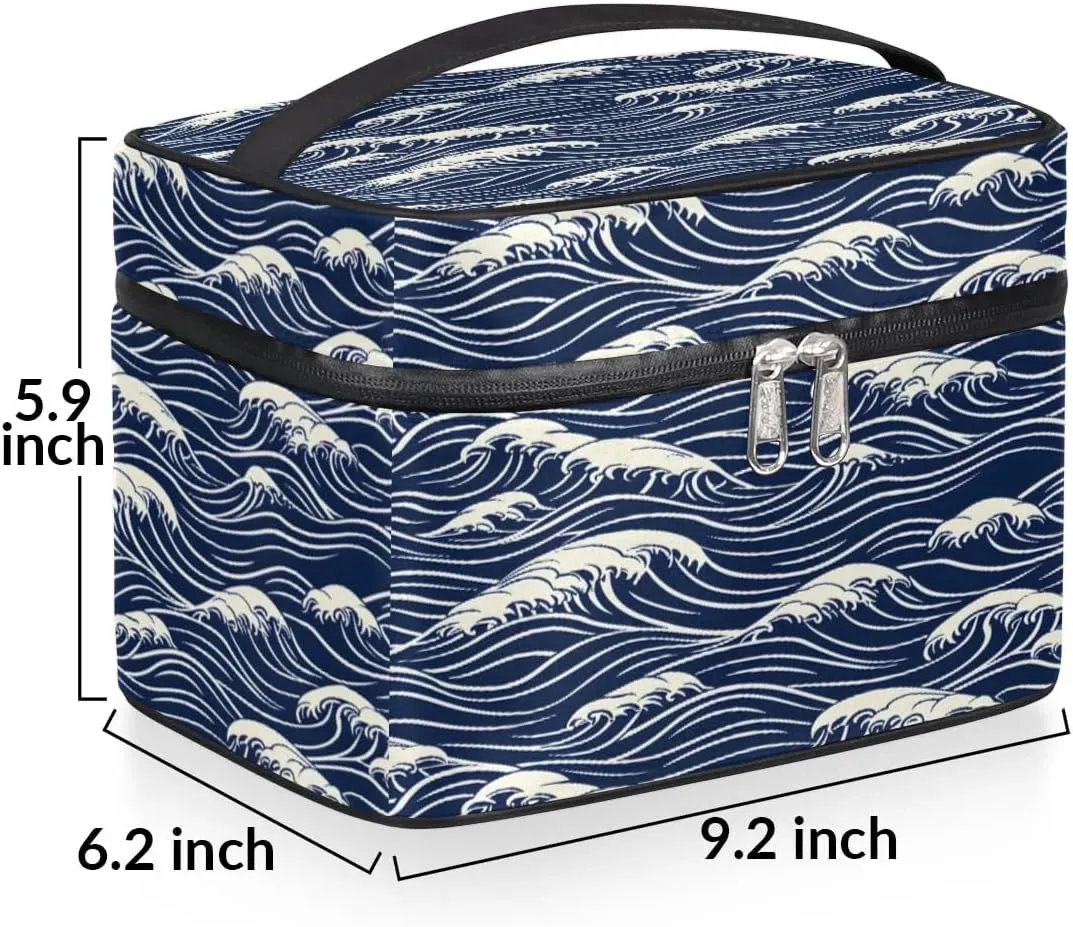 Makeup Bag Large Seawater Print Toiletry Bag for Women Travel Cosmetic Bag Portable Makeup Bag for Bottles Brushes Lipstick Skin Care