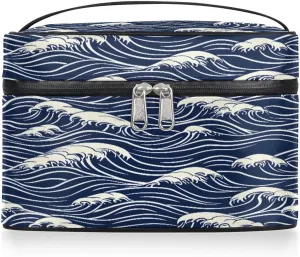 Makeup Bag Large Seawater Print Toiletry Bag for Women Travel Cosmetic Bag Portable Makeup Bag for Bottles Brushes Lipstick Skin Care