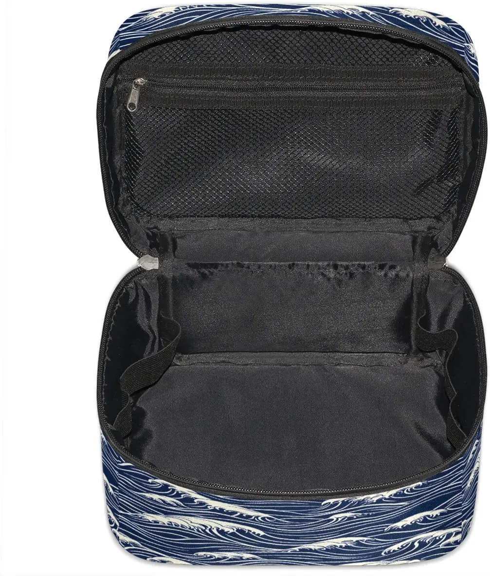 Makeup Bag Large Seawater Print Toiletry Bag for Women Travel Cosmetic Bag Portable Makeup Bag for Bottles Brushes Lipstick Skin Care