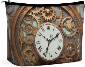Makeup Bag Portable Cosmetic Bag Rusty Steampunk Clock Toiletry Bag Makeup Organizer Case Large Capacity Zipper Pouch Travel Toiletry Pouch for Women Men