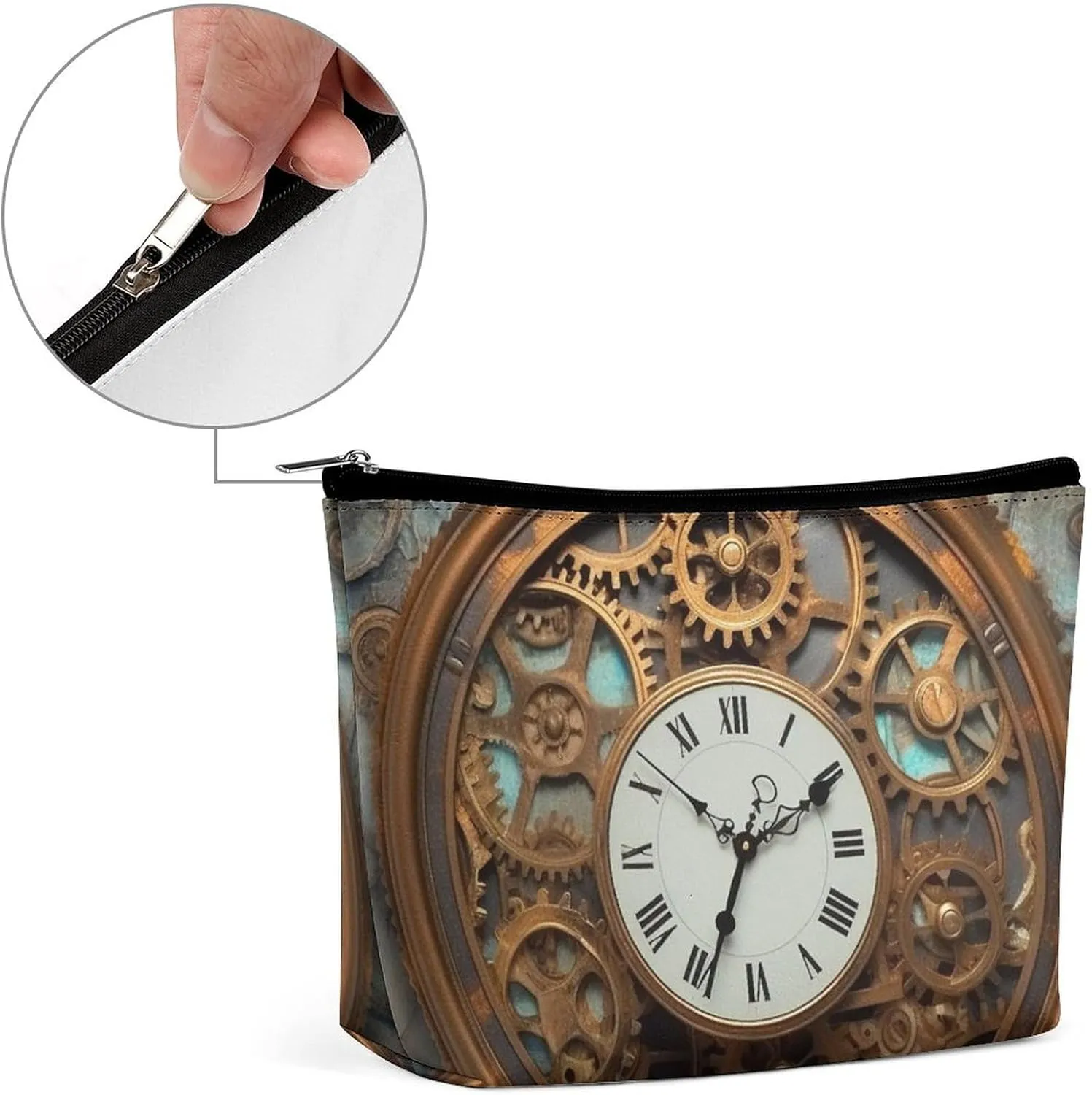 Makeup Bag Portable Cosmetic Bag Rusty Steampunk Clock Toiletry Bag Makeup Organizer Case Large Capacity Zipper Pouch Travel Toiletry Pouch for Women Men