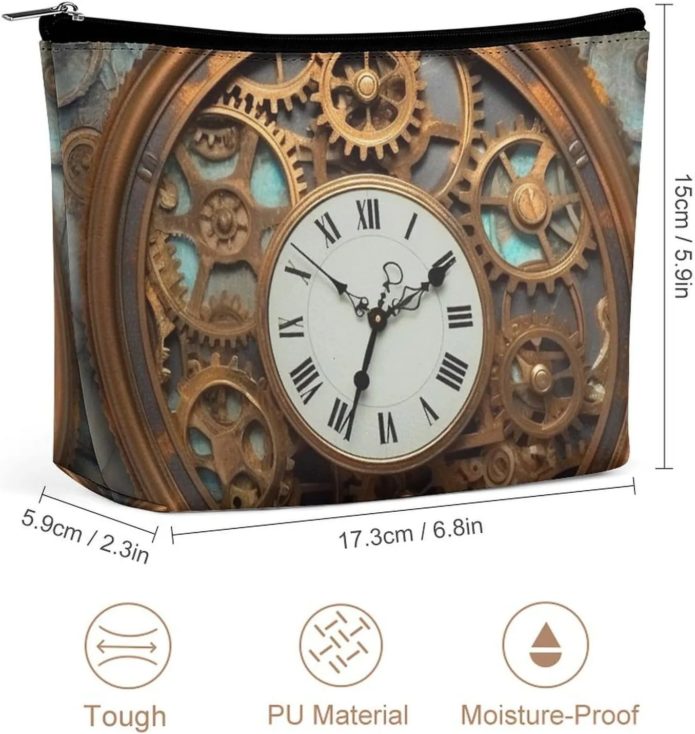 Makeup Bag Portable Cosmetic Bag Rusty Steampunk Clock Toiletry Bag Makeup Organizer Case Large Capacity Zipper Pouch Travel Toiletry Pouch for Women Men