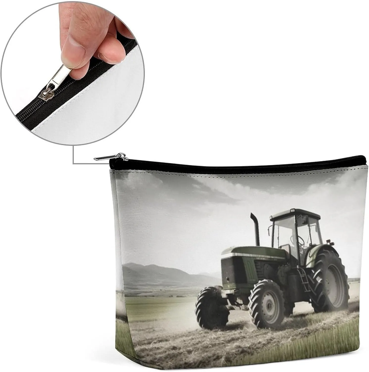 Makeup Bag Portable Cosmetic Bag Tractor Agriculture Tranquil Toiletry Bag Makeup Organizer Case Large Capacity Zipper Pouch Travel Toiletry Pouch for Women Men
