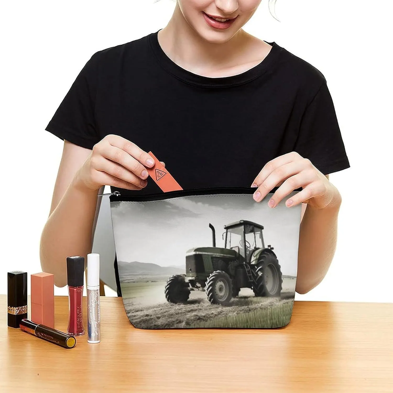 Makeup Bag Portable Cosmetic Bag Tractor Agriculture Tranquil Toiletry Bag Makeup Organizer Case Large Capacity Zipper Pouch Travel Toiletry Pouch for Women Men