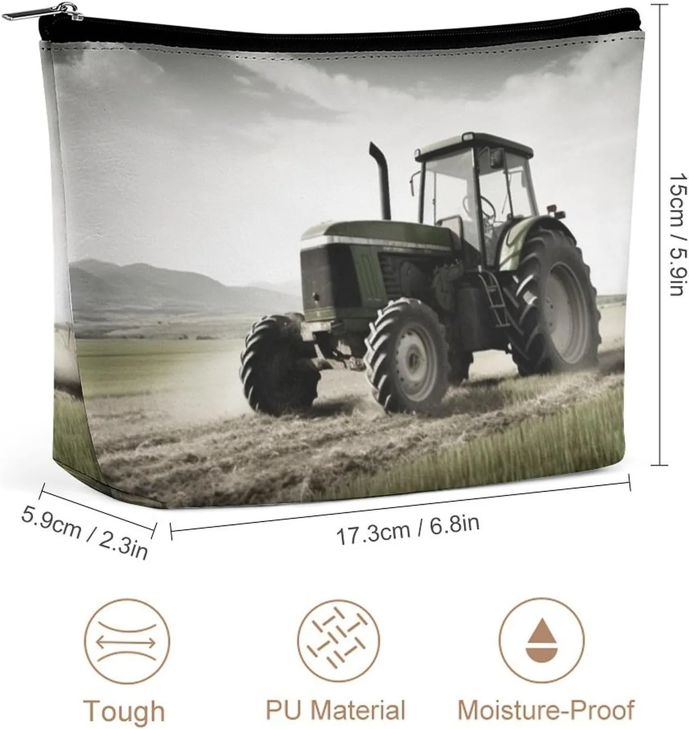 Makeup Bag Portable Cosmetic Bag Tractor Agriculture Tranquil Toiletry Bag Makeup Organizer Case Large Capacity Zipper Pouch Travel Toiletry Pouch for Women Men