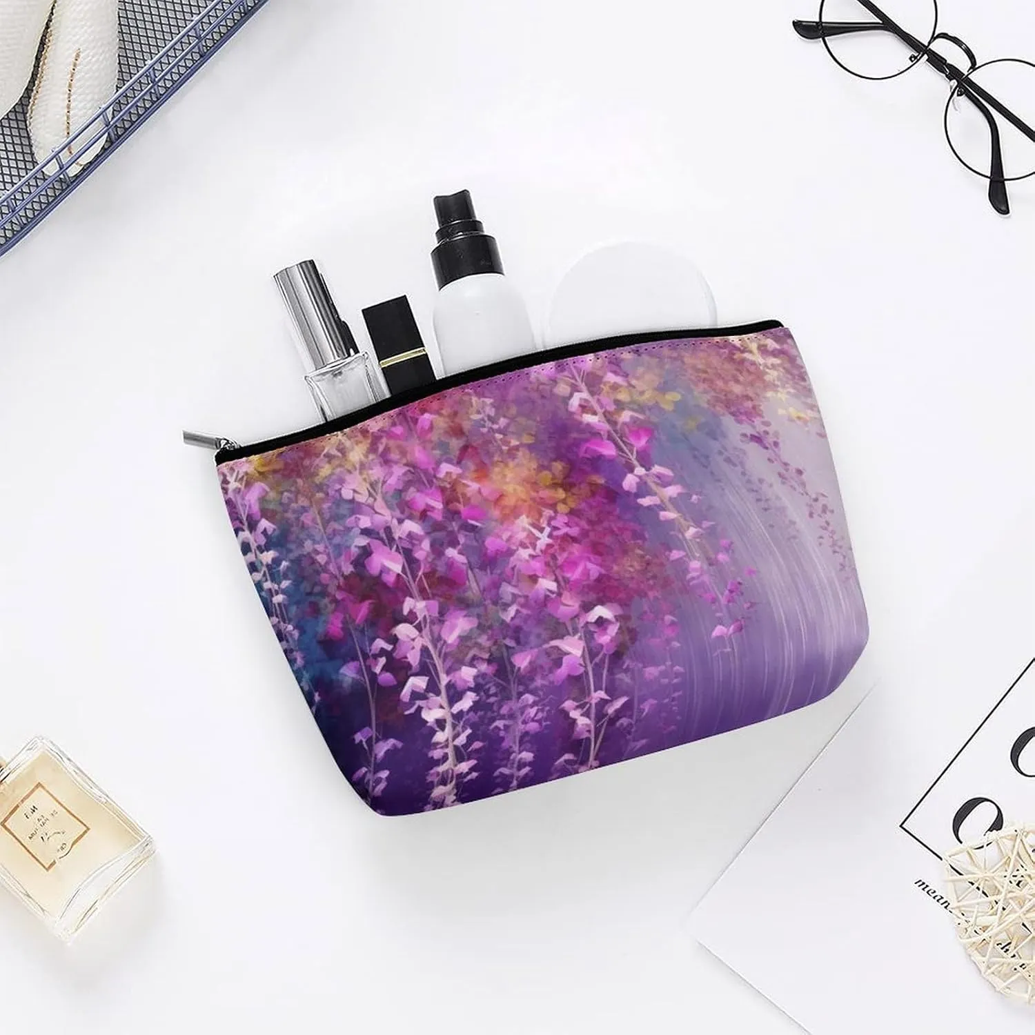 Makeup Bag Travel Cosmetic Bag Portable Abstract Purple Weeping Flower Toiletry Bag Large Capacity Zipper Pouch Makeup Organizer Case Waterproof Toiletry Pouch for Women Men