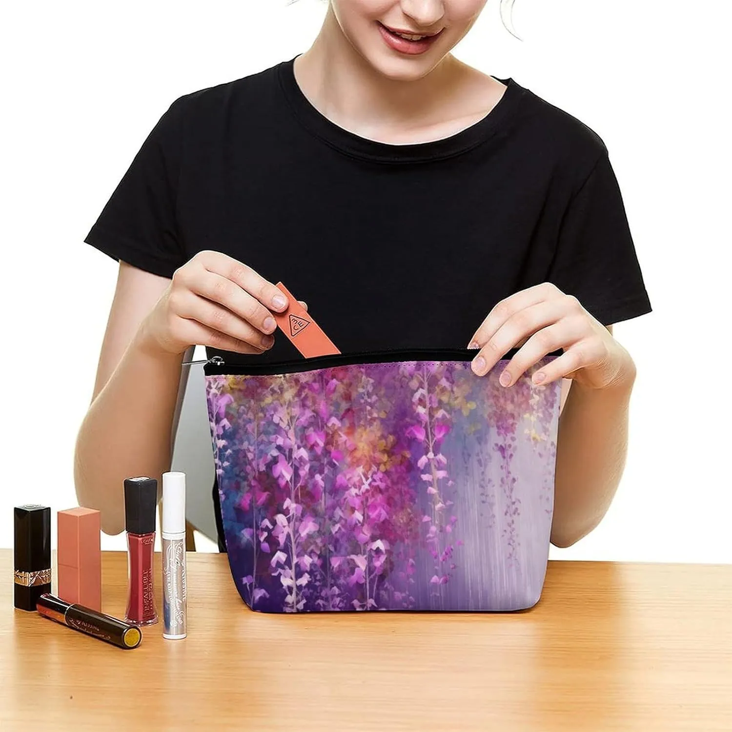 Makeup Bag Travel Cosmetic Bag Portable Abstract Purple Weeping Flower Toiletry Bag Large Capacity Zipper Pouch Makeup Organizer Case Waterproof Toiletry Pouch for Women Men