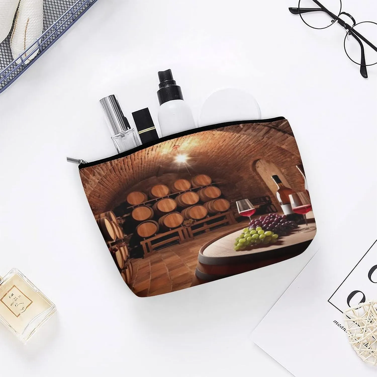 Makeup Bag Travel Cosmetic Bag Portable Red Wine Cellar Toiletry Bag Large Capacity Zipper Pouch Makeup Organizer Case Waterproof Toiletry Pouch for Women Men