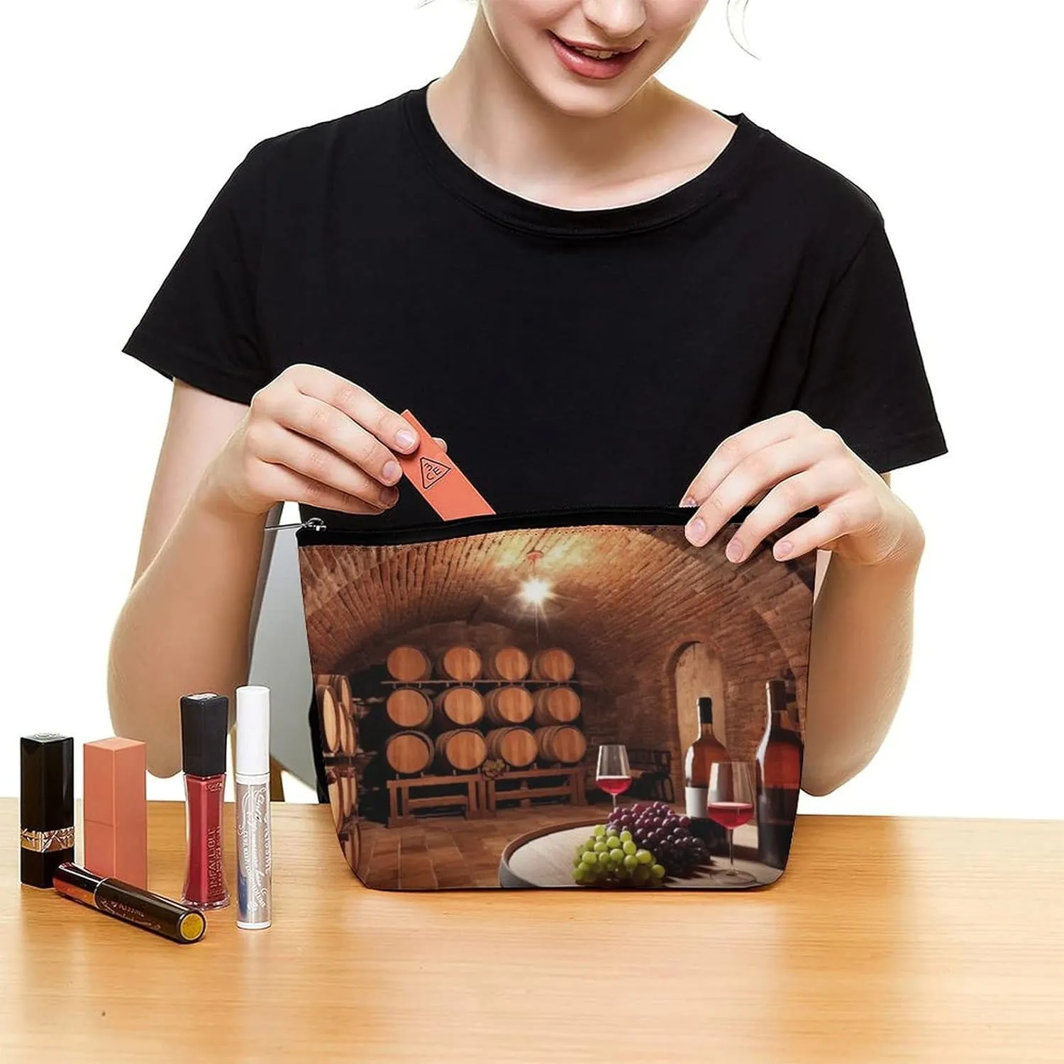 Makeup Bag Travel Cosmetic Bag Portable Red Wine Cellar Toiletry Bag Large Capacity Zipper Pouch Makeup Organizer Case Waterproof Toiletry Pouch for Women Men