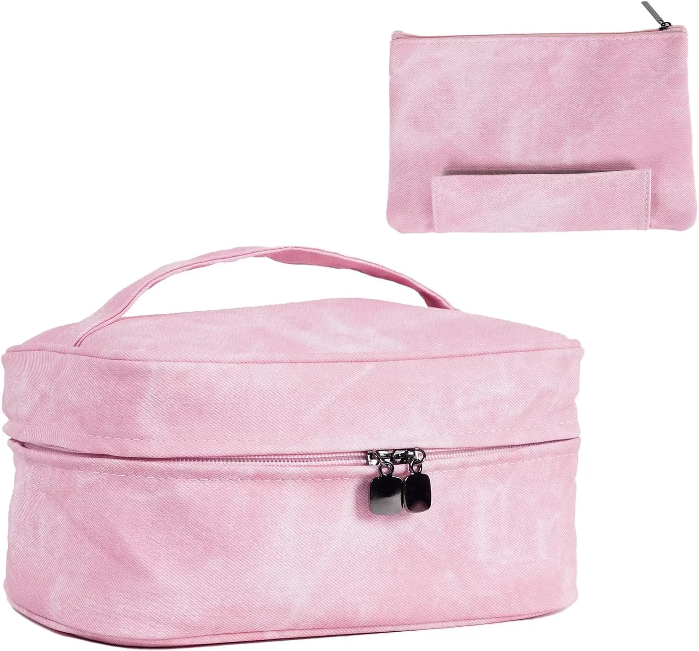 Makeup Bag Travel Essentials Cosmetic Bag Travel Makeup Bag 2 in 1 Large Capacity Travel Toiletry Bag Make Up Bag for Women Makeup Organizer Case Cosmetic Travel Bag with Handle (Pink Color)