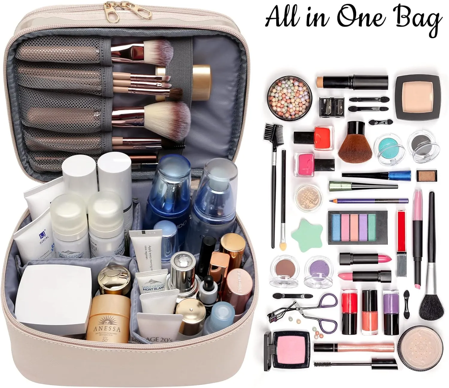 Makeup-Bag,Large Leather Makeup-Organizer for Travel-Accessories Clear-Cosmetic-Bag,Portable Travel Essentials Bag Makeup Case,Make Up Bag Toiletry Bag for Women,College Dorm Room Essentials for Girls