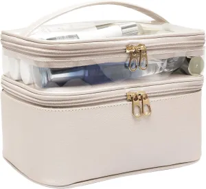 Makeup-Bag,Large Leather Makeup-Organizer for Travel-Accessories Clear-Cosmetic-Bag,Portable Travel Essentials Bag Makeup Case,Make Up Bag Toiletry Bag for Women,College Dorm Room Essentials for Girls