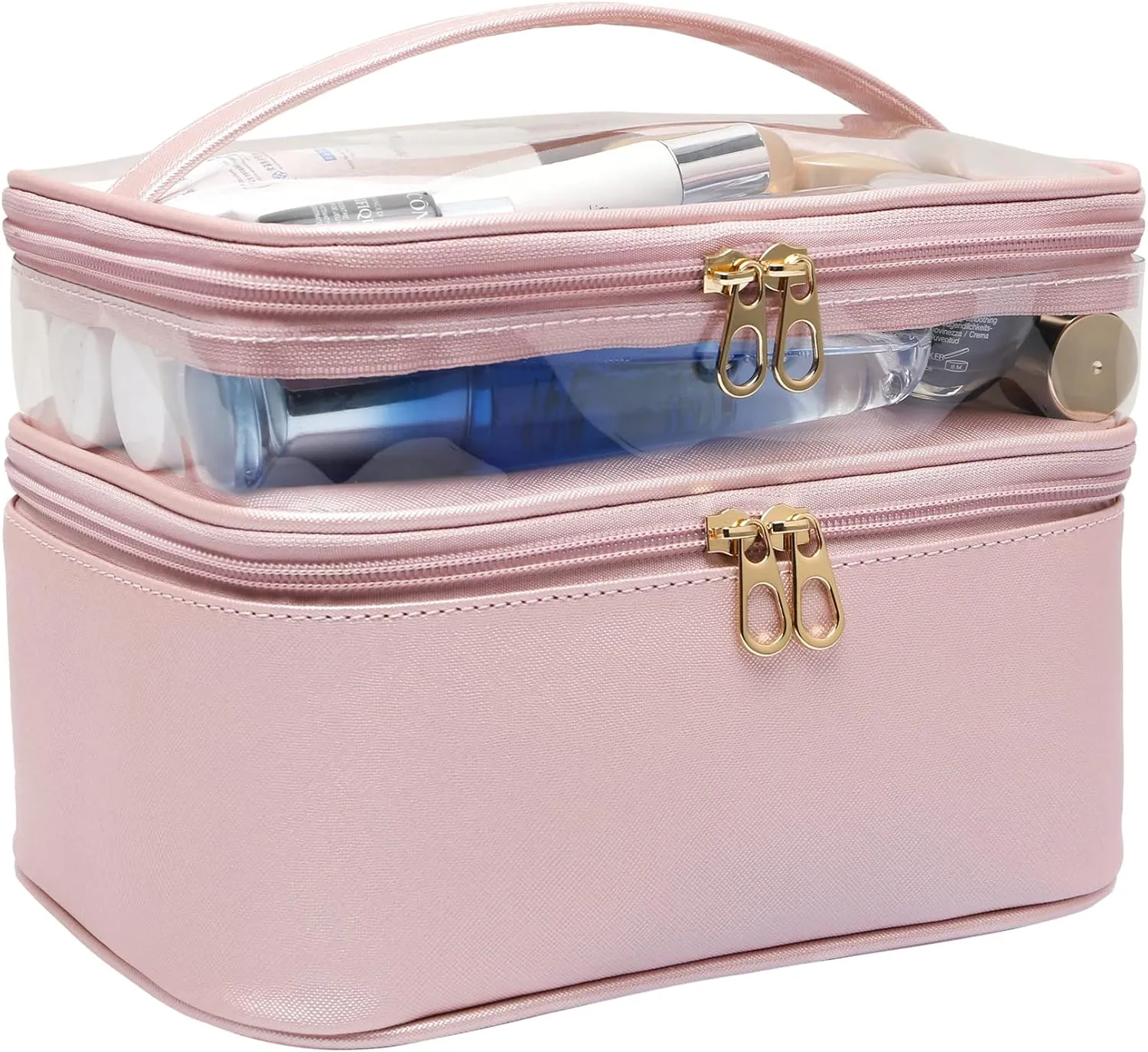 Makeup Bag,Leather Double Layer Large Makeups Organizer Bag,Travel Accessories Dorm Room Essentials Toiletry Bag for Women,Travel Essentials Cosmetic Bag Makeup Case,Mothers Day Gifts Graduation Gifts
