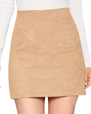 MANGOPOP Mini Faux Suede Skirt for Women High Waist Skirts