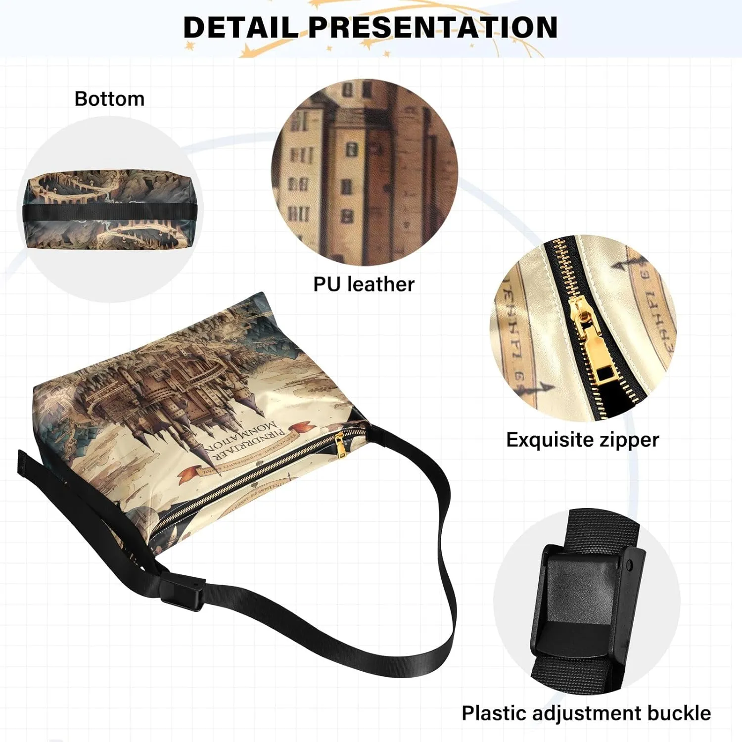 Map of the Tower and Palace Soft Leather Bag, Leather Crossbody Bag, Women's Crossbody Hobo Bag