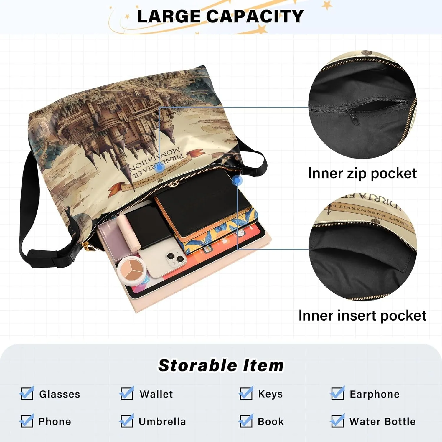 Map of the Tower and Palace Soft Leather Bag, Leather Crossbody Bag, Women's Crossbody Hobo Bag