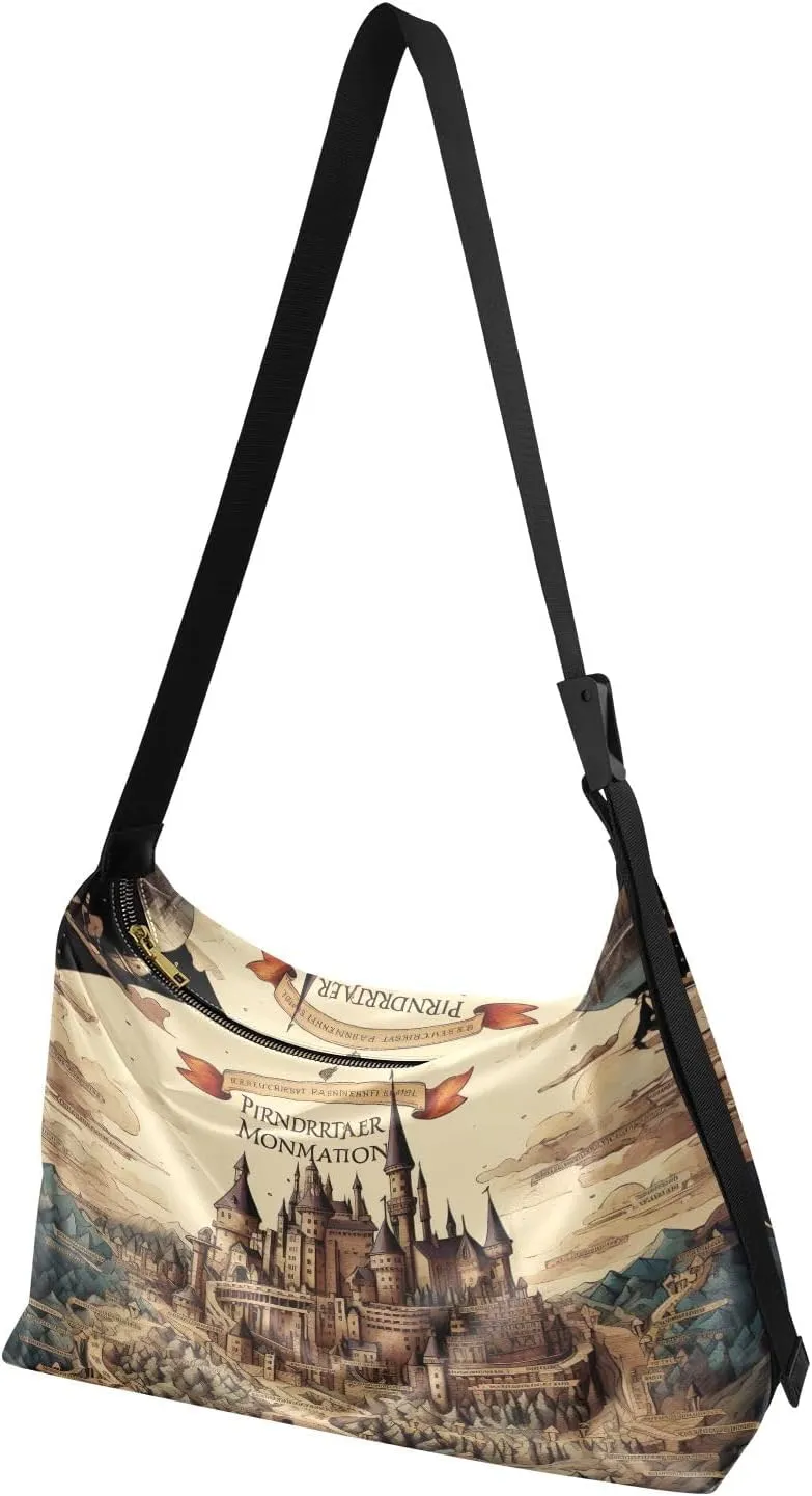 Map of the Tower and Palace Soft Leather Bag, Leather Crossbody Bag, Women's Crossbody Hobo Bag