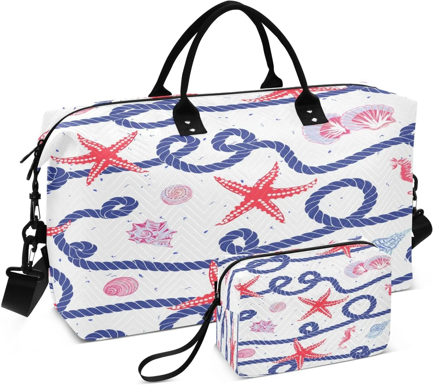 Marine Rope Starfish Travel Duffel Bag, Shoulder Weekender Overnight Bags - Large Gym Bag with Wet Pocket