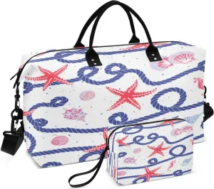 Marine Rope Starfish Travel Duffel Bag, Shoulder Weekender Overnight Bags - Large Gym Bag with Wet Pocket