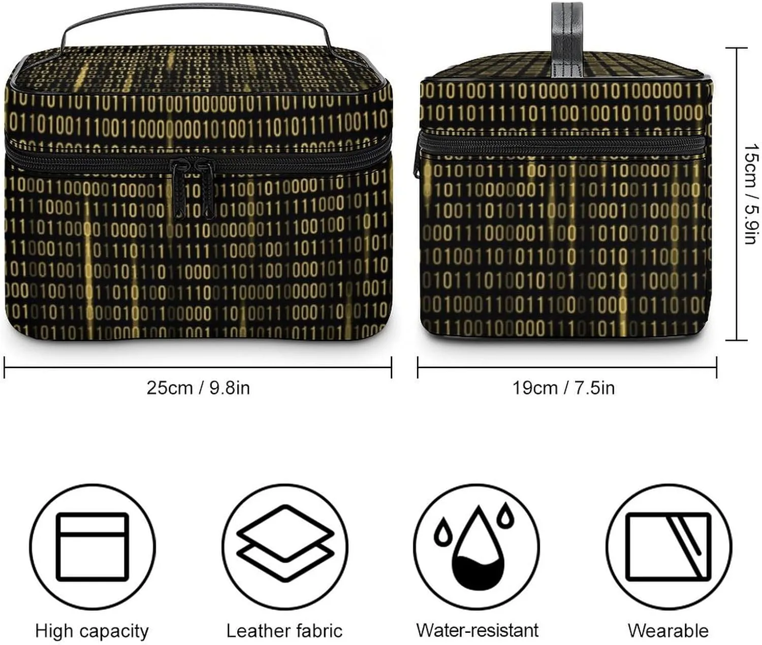 Mathematical Print Cosmetic Bag For Women Travel Make Up Bags Skincare Toiletry Storage Organizer Mens Holiday Waterproof Soft Leather Makeup Box With Handle Compartments