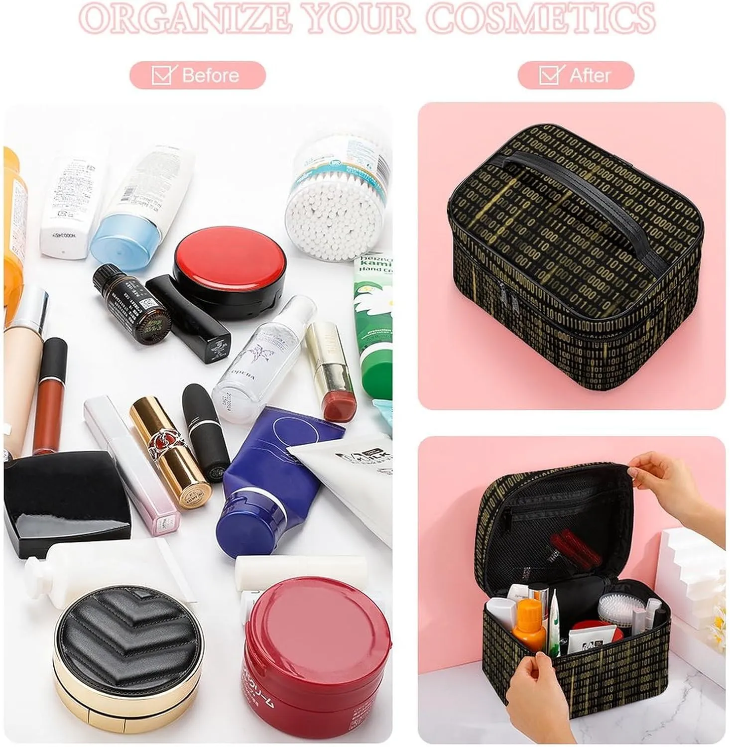 Mathematical Print Cosmetic Bag For Women Travel Make Up Bags Skincare Toiletry Storage Organizer Mens Holiday Waterproof Soft Leather Makeup Box With Handle Compartments
