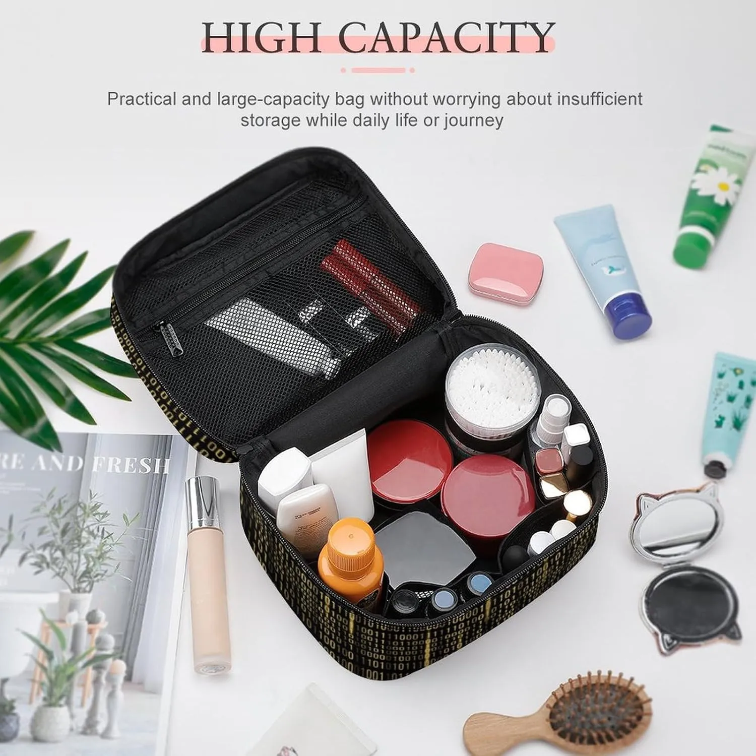 Mathematical Print Cosmetic Bag For Women Travel Make Up Bags Skincare Toiletry Storage Organizer Mens Holiday Waterproof Soft Leather Makeup Box With Handle Compartments