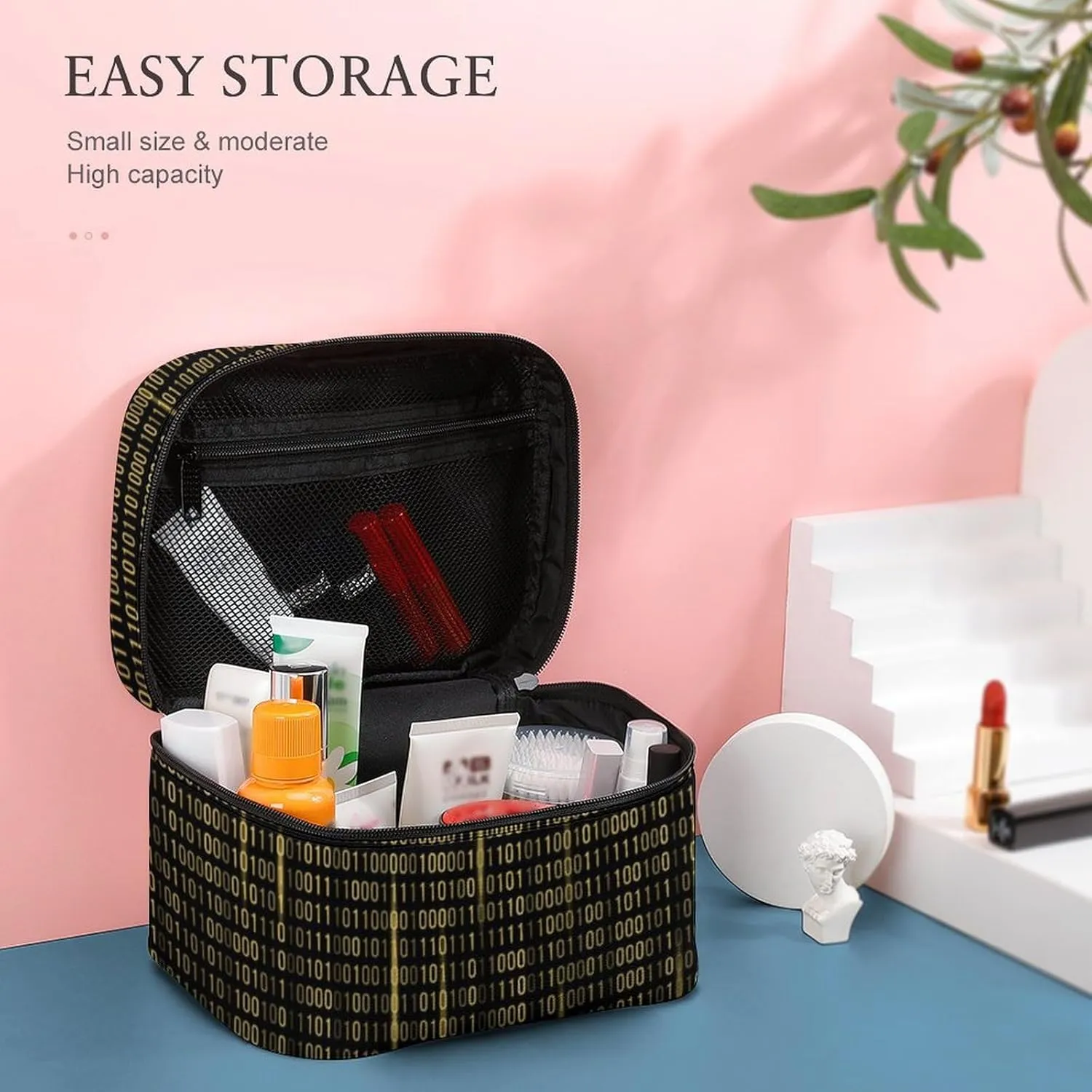 Mathematical Print Cosmetic Bag For Women Travel Make Up Bags Skincare Toiletry Storage Organizer Mens Holiday Waterproof Soft Leather Makeup Box With Handle Compartments